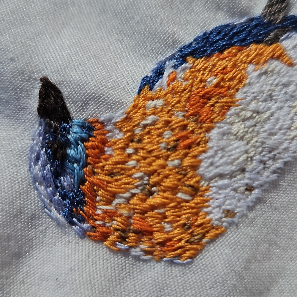 Hand Embroidered Eastern Blue Bird Book.ark - Orange and Blue - Picture 4 of 4